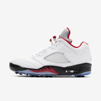 Nike Air Jordan V Low - Férfi Golf Cipő - Fehér/Fekete/Metal Titán/Piros